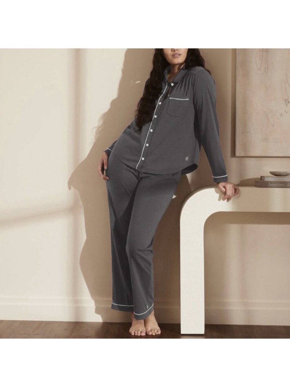 Boll & Branch Gray Soft Knit Long Sleeve Shirt Pants Pajama Set Women’s Sz Small